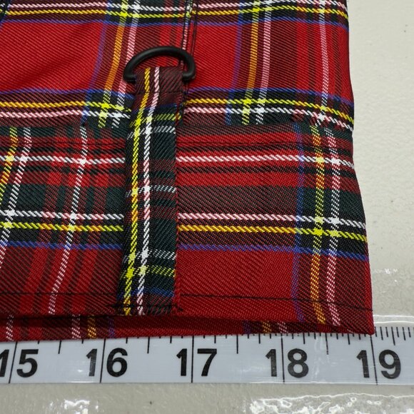 Red Plaid Utility Kilt-Style Mini Skirt, Belted + Snap Pockets, Large - Picture 6 of 9